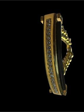 Men’s Gold Tone Stainless Steel Bracelet with Black Inlay and Crystal Row